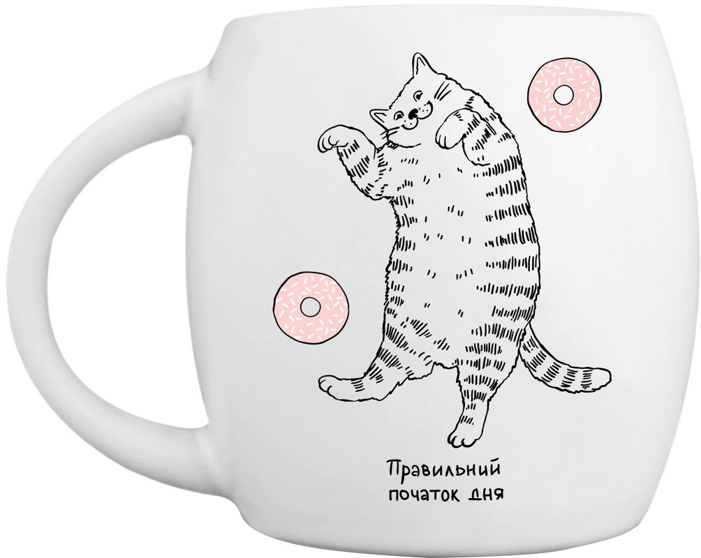 Чашка ORNER Лінивий кіт з пончиками 450 мл (ORNER-1477)